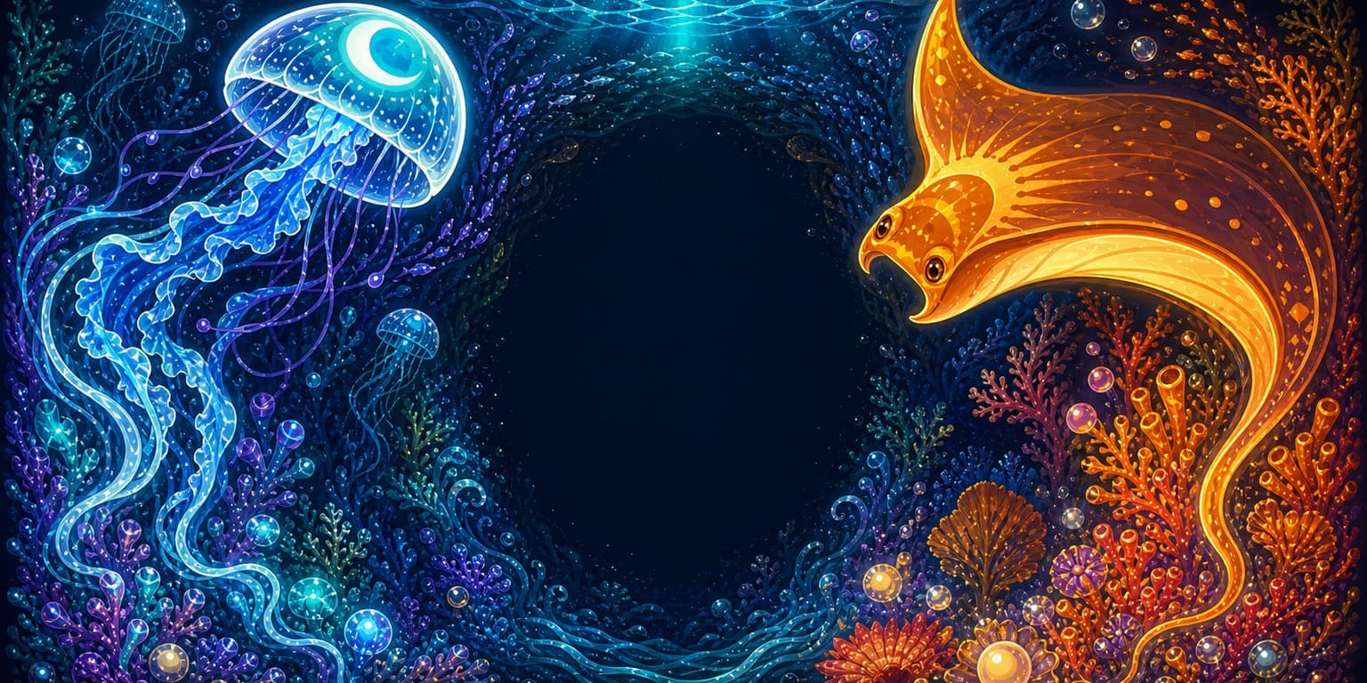 Tidal Twins backglass artwork featuring Moon Jelly and Sun Ray